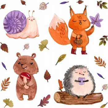 Obraz Dětské Samolepící Dekorace Lesní Zvířátka a Podzimní Barvy 60x96 cm