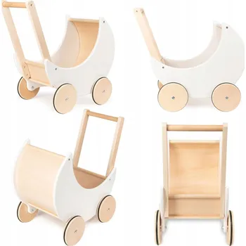 Kočárek pro panenku ODRÁŽEDLO EDIČNÍ CHODÍTKO DŘEVĚNÝ KOČÁREK PRO PANENKY 3v1