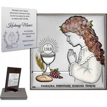 Obraz Stříbrný obrázek s gravírováním Svaté Přijímání - Dívka, barevný