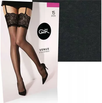 Dámské punčochy Gatta Punčochy k podvazkovému pásu Venus lycra krajka hladké 15 DEN černé 1/2