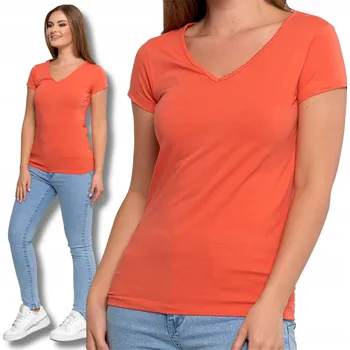 Dámské tričko BAVLNĚNÉ DÁMSKÉ TRIČKO S VÝSTŘIHEM DO V MORAJ ORANŽOVÉ 4XL