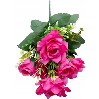 umělá květina Umělá kytice růží, tmavě růžová, dekorační větvička, 32 cm