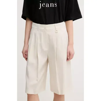 Dámské kraťasy Šortky s příměsí lnu Joop! béžová barva, high waist, 30046412 01X, vel. 40