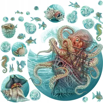 Obraz Nástěnné Dekorace pro Děti Pohádkový Podmořský Svět Chobotnice Loď 60x70 cm