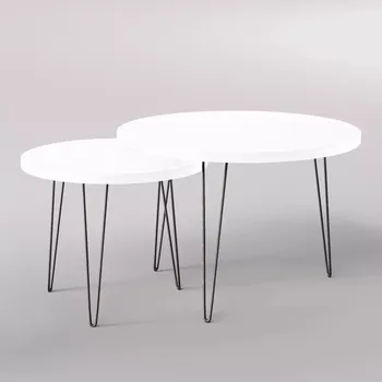 Konferenční stolek Konferenční stolek kulatý LAPP sada Ø50 + Ø68 cm Bílý