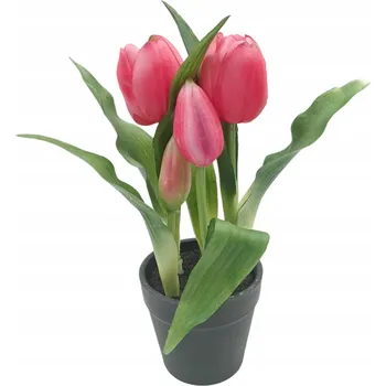 umělá květina UMĚLÉ TULIPÁNY V KVĚTINÁČI JARNÍ DEKORACE KOMPOZICE SILIKONOVÉ 22 CM