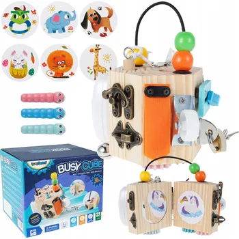 Dřevěná hračka SMYSLOVÁ KOSTKA PRO DĚTI, EDUKATIVNÍ MONTESSORI HRAČKA ZI-36