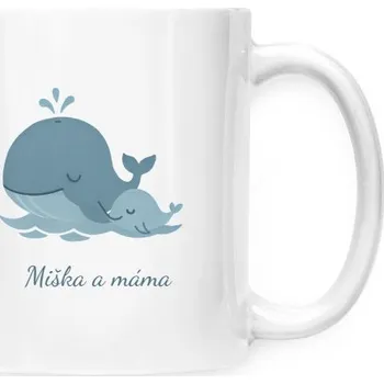 Hrnek malý bílý s potiskem Párové hrnky VELRYBY menší