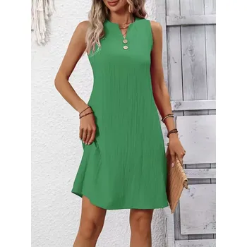 Dámské šaty Dámské letní šaty mačkaný materiál s ozdobnými knoflíčky Barva: zelená, Velikost: M