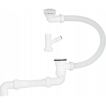 Sifon Aqbau vanový sifon s přepadem a výpustí s vývodem na pračku, kovové sítko