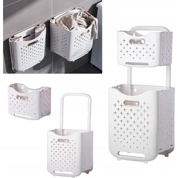 Obraz KOSZ NA PRANIE DWUKOMOROWY SKŁADANY ORGANIZÁTOR POJEMNIK LOFT 77L WISZĄCY