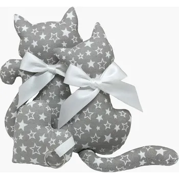 Dekorativní polštářek Kočka s levandulí + přívěsek srdce - šedá hvězdy Varianta: kočička + přívěsek, Dárkové balení: ano