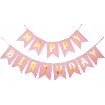 NAROZENINOVÁ GIRLANDA HAPPY BIRTHDAY 16x20cm RŮŽOVÁ