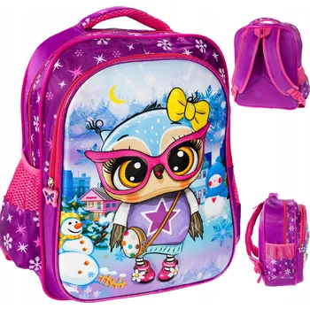 Školní batoh ŠKOLNÍ BATOH A4 PRO DÍVKU SOVA VELKÝ ŠKOLNÍ TORNISTER FIALOVÝ 1.-3. TŘÍDA