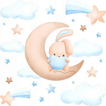 Obraz Dekorace do dětského pokoje Sladký Králíček na Měsíci a v oblacích 60 x 99 cm