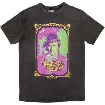 Zahraniční hudba Merch Willy Wonka: Willy Wonka Unisex Stone Wash T-shirt: Psych Poster (charcoal Grey) (medium) M
