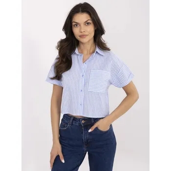 Dámská tunika Bílá/modrá pruhovaná košile s krátkým rukávem NM-KS-