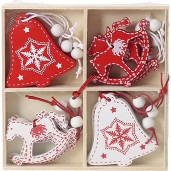 Vánoční dekorace Dřevěné vánoční ozdoby, přívěsky na stromeček, 12 ks - Vánoce