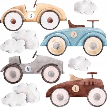 Obraz Kreativní dekorace pro děti: Pastelová auta a jemné obláčky 60x94 cm
