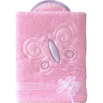 Dětská deka Oboustranná chlupáčková dečka s vyšívkou 75 x 90 cm, Motýlek, růžová