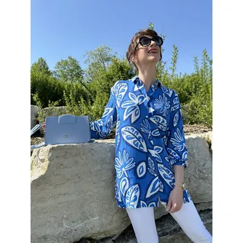 Dámská halenka Košile So Comfy Marina modrá květy tunika Velikost: 38