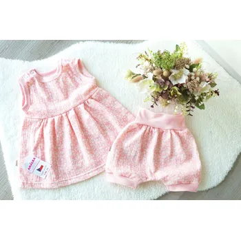 Kojenecká souprava AMÁLKA Letní, mušelínové šatičky + kraťásky lososové Velikost: 68-74