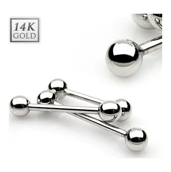 Piercing Šperky4U Zlatý piercing do jazyka 1,6 x 16 mm, kuličky 5 mm - Au 585/1000 - ZL01105-1616-WG