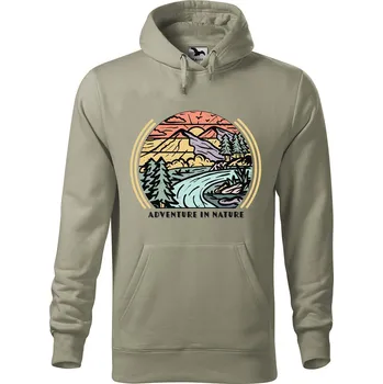 Pánská mikina Pánská mikina s potiskem Adventure in nature Velikost (muž): 2XL, Vyberte barvu: Světlá khaki