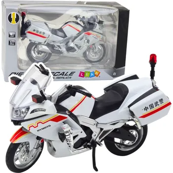 LEAN Toys Motorka Kovová Světla Zvuky Bílá Červená Žluté pruhy 1:12