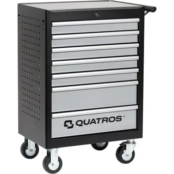 Dílenský vozík, nevybavený, 7 zásuvek, deska z nerezové oceli - QUATROS QS17073