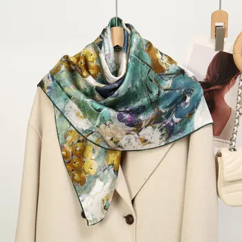 Šátek Hedvábný šátek Květy - impresionismus 90x90 cm v dárkovém balení, HEDVÁBNÝ SVĚT