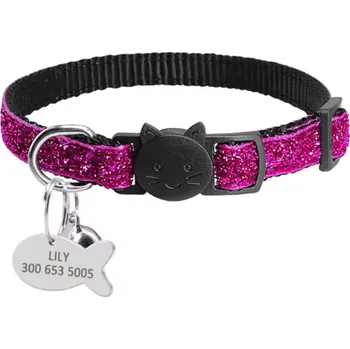 Obojek pro psa LUXURY nylonový obojek pro kočky se jménem a bezpečnostní sponou 18 - 27cm Barva: Růžová