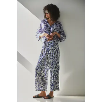 Dámské kalhoty Kalhoty s příměsí lnu Medicine tmavomodrá barva, high waist RS25.SPD094 59A, vel. XL