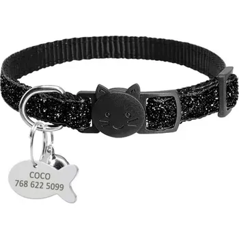 Obojek pro psa LUXURY nylonový obojek pro kočky se jménem a bezpečnostní sponou 18 - 27cm Barva: Černá