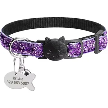 Obojek pro psa LUXURY nylonový obojek pro kočky se jménem a bezpečnostní sponou 18 - 27cm Barva: Fialová