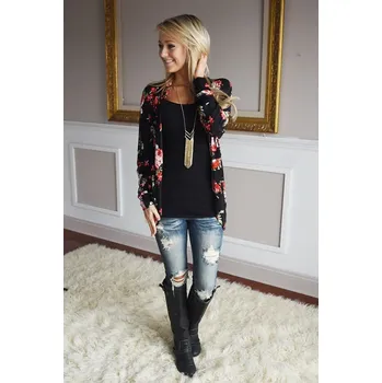 Dámský kabát Dámský hacafrak květinový J1826 černá S