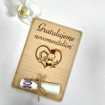 Svatební dřevěné přání -motiv 8 Nápis: Standard - Bez vlastních jmen