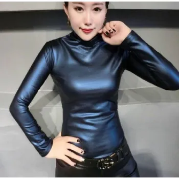 Dámská halenka Dámská halenka z umělé kůže tmavě modrá L