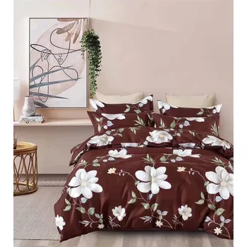 Povlečení Bavlissimo 2-dílné povlečení 140x200 hnědé s bílými květinami na jednu postel