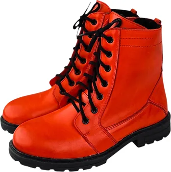 Dámská zimní obuv S 614/Z - 065 zimní dámské vyšší boty na šněrování i zip; barva oranžovočervená 38