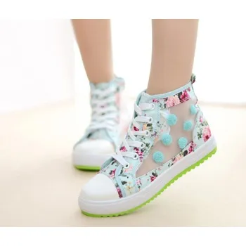 Dámská obuv Dámské tenisky s květinami zelená 35,5