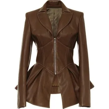 Dámská casual bunda Dámská kožená bunda vypasovaná hnědá M