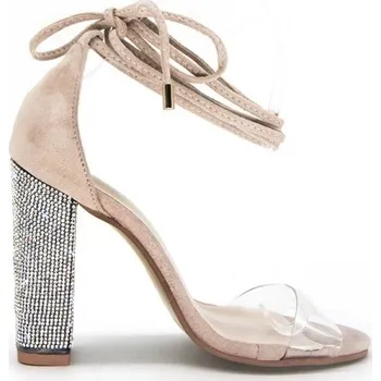 Dámské sandále Dámské třpytivé sandály na podpatku khaki 38