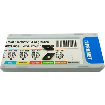 Soustruh Vyměnitelná břitová destička DCMT 070202E-FM ;T9325 , PRAMET 80015654