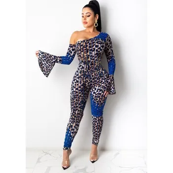 Dámský overall Dámský leopardí overal s dlouhým rukávem B863 modrá S
