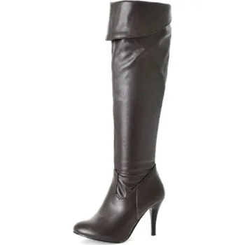 Dámské kozačky Dámské kožené kozačky na jehlovém podpatku J1723 hnědá 36