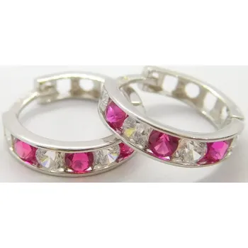 Náušnice Klenoty Budín Dámské zlaté kruhové náušnice s červenými rubíny z bílého zlata 13mm 585/1,22gr 15991 (Klenoty Budín Dámské zlaté kruhové náušnice s červenými rubíny z bílého zlata 13mm 585/1,22gr 15991)