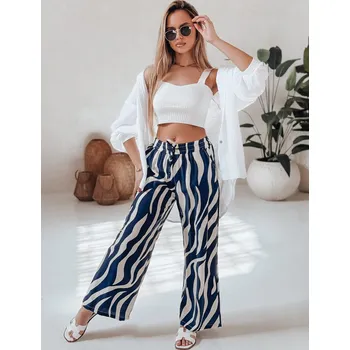 Dámské kalhoty Modro-smetanové dámské široké letní kalhoty ZEBRAVIBE UY2654 Velikost: L