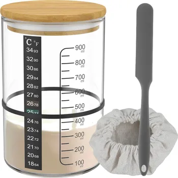 Sklenice 900ml sklenice na kvásek s víkem a špachtlí | fermentační nádoba, startovací sklenice - S Látkovým Potahem