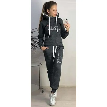 Dámská mikina Dámská mikina s kapucí a tepláky B877 tmavě šedá L